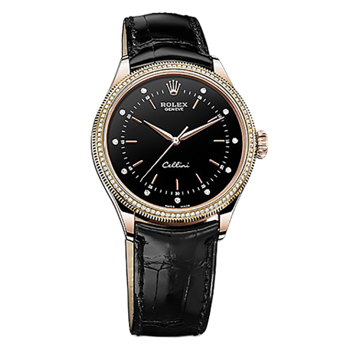 Cellini Time 50605RBR Rose Gold Watch (Black Set with Diamonds)