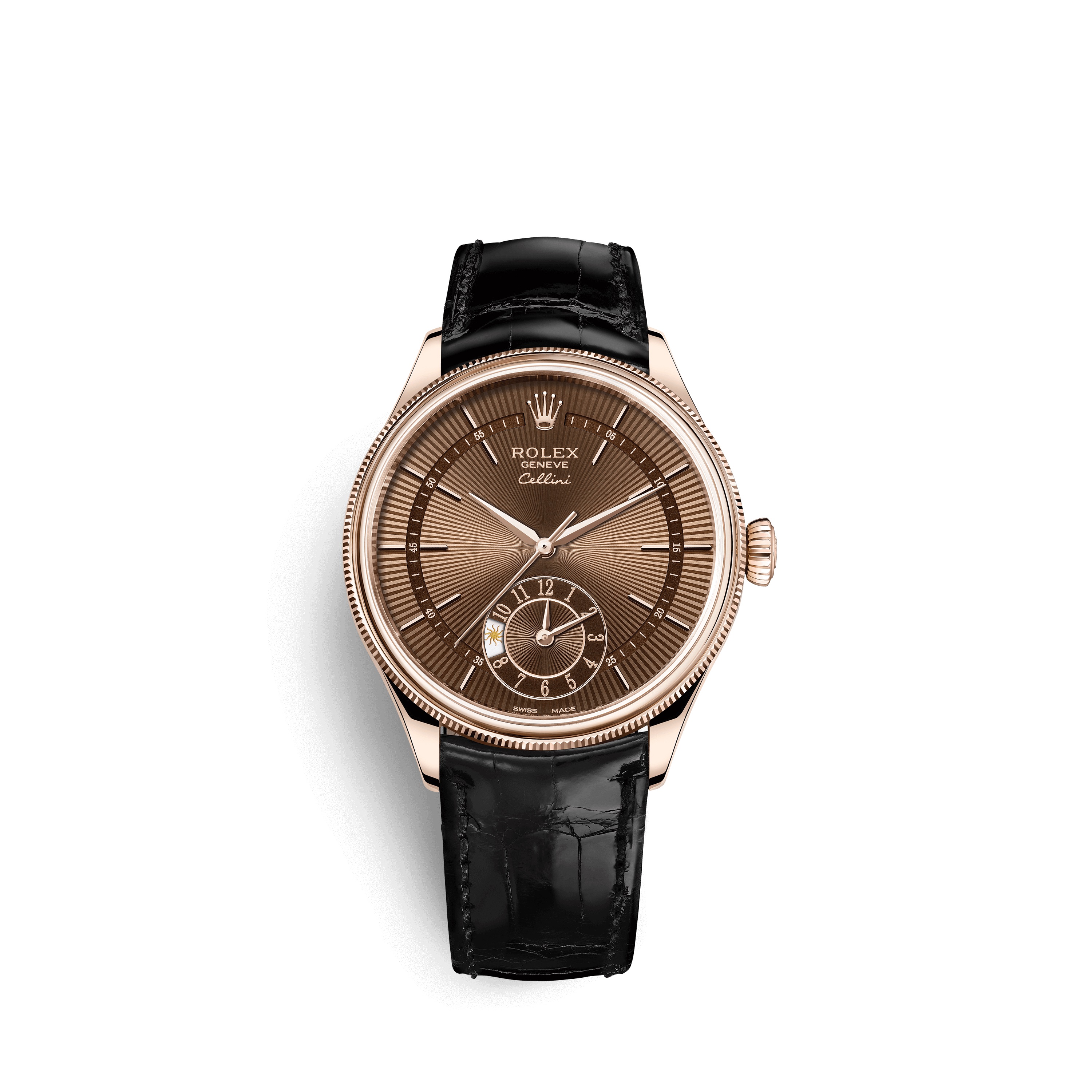 Cellini Dual Time 50525 Rose Gold Watch (Brown Guilloche)