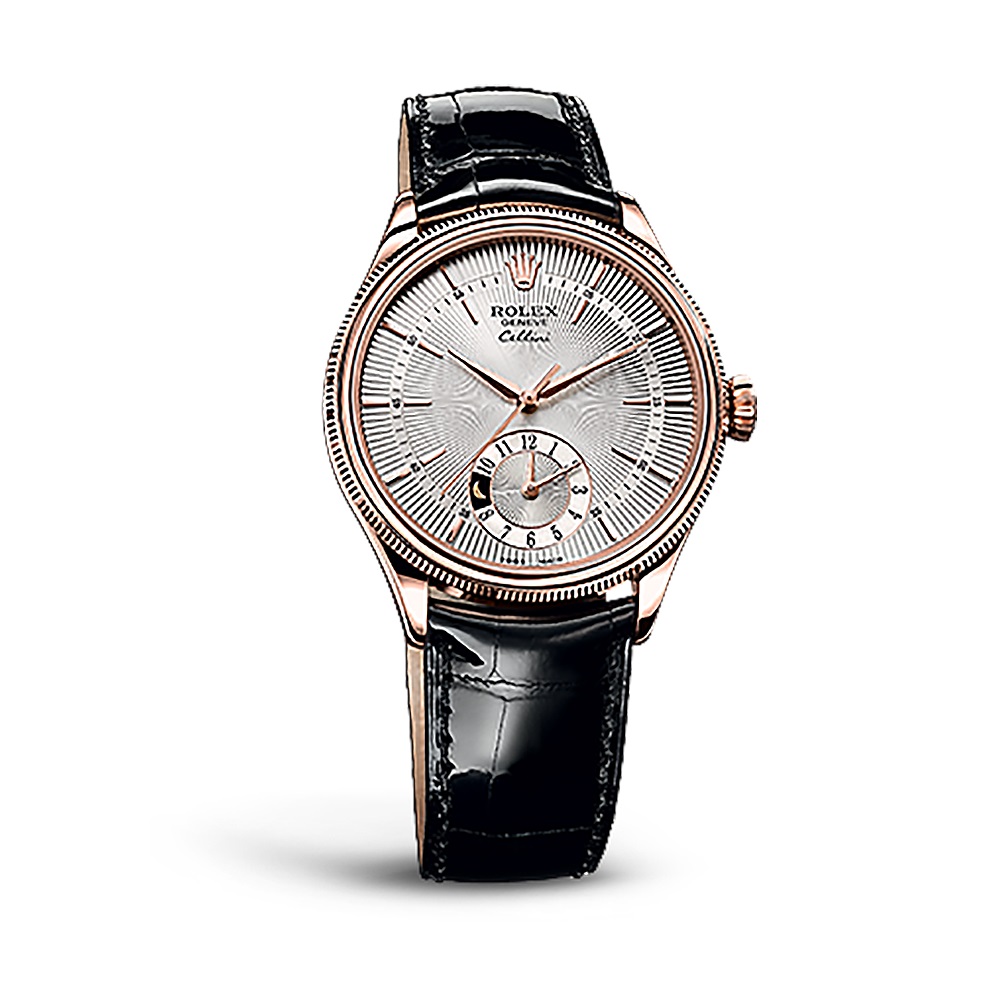 Cellini Dual Time 50525 Rose Gold Watch (Silver Guilloche)