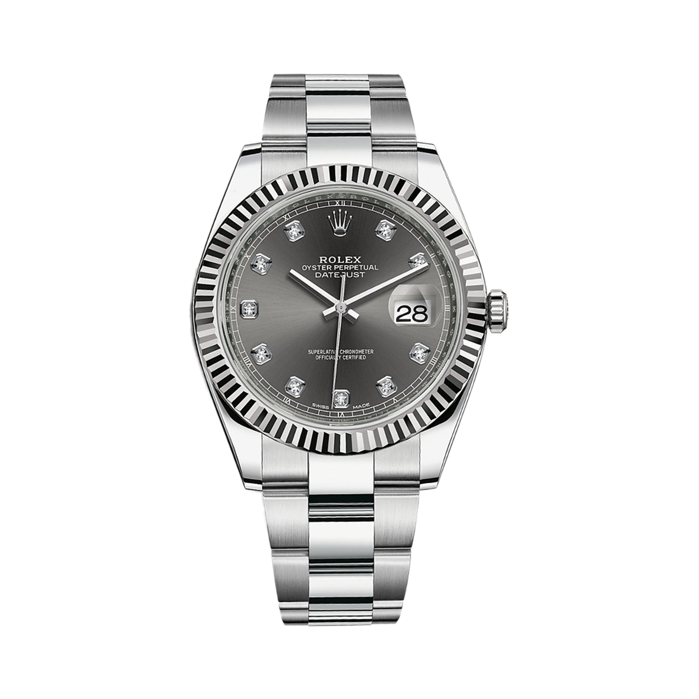 Datejust 41 126334 White Gold & Stainless Steel Watch (Dark Rhodium Set with Diamonds)
