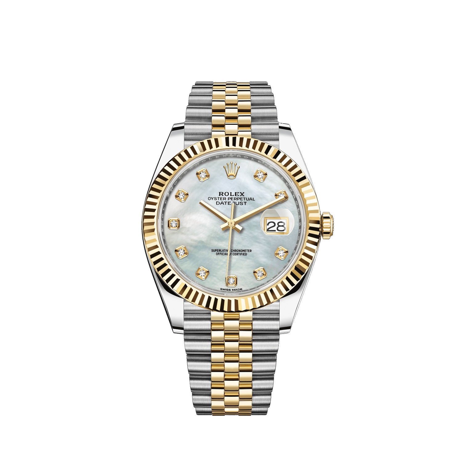 Datejust 41 126333 Gold & Stainless Steel Watch (White Mother-of-Pearl Set with Diamond)