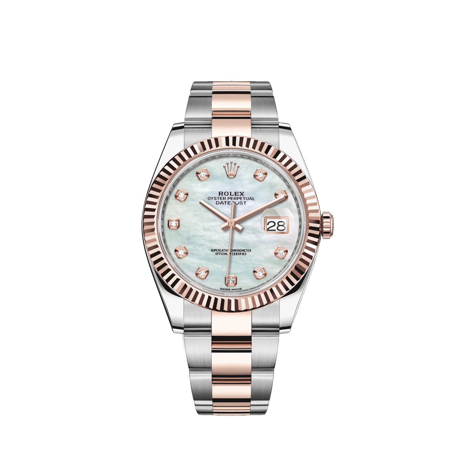 Datejust 41 126331 Rose Gold & Stainless Steel Watch (White Mother-of-Pearl Set with Diamonds) - Click Image to Close