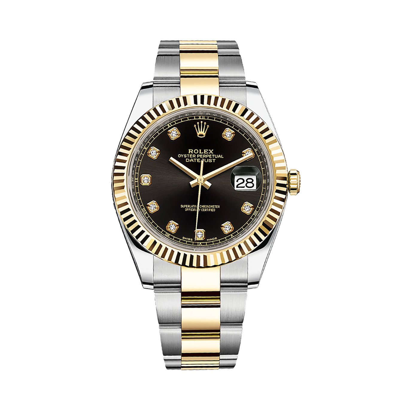 Datejust 41 126333 Gold & Stainless Steel Watch (Black Set With Diamonds)