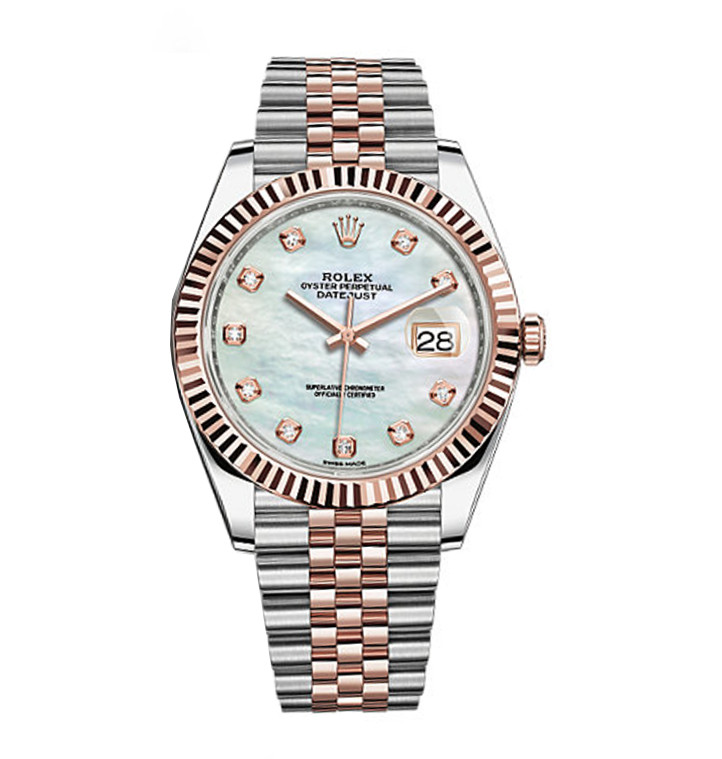 Datejust 41 126331 Rose Gold & Stainless Steel Watch (White Mother-of-Pearl Set with Diamonds)