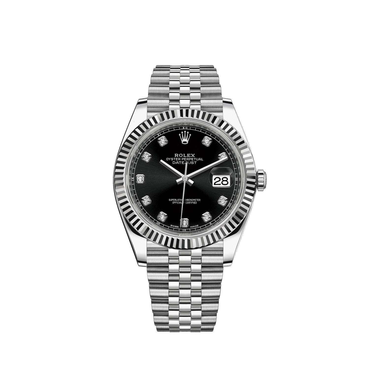 Datejust 41 126334 White Gold & Stainless Steel Watch (Black Set with Diamonds) - Click Image to Close