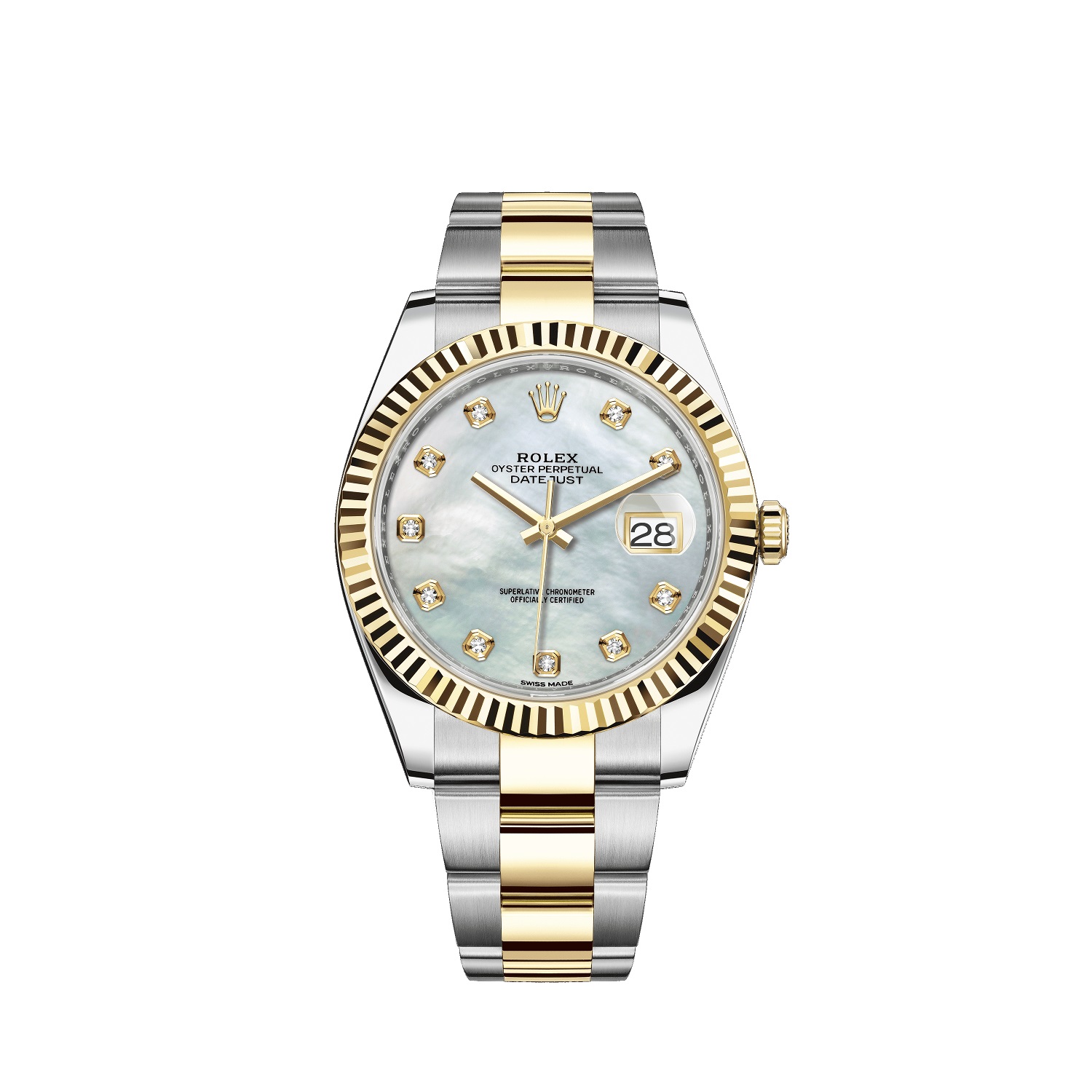 Datejust 41 126333 Gold & Stainless Steel Watch (White Mother-of-Pearl Set with Diamonds)
