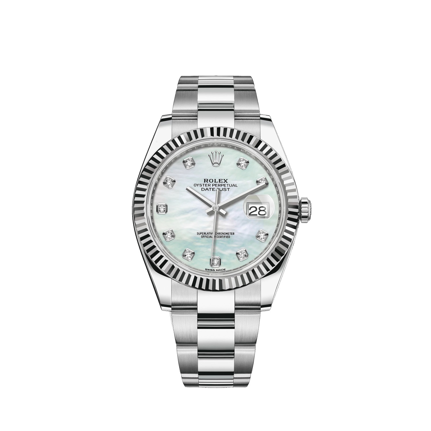 Datejust 41 126334 White Gold & Stainless Steel Watch (White Mother-of-Pearl Set with Diamonds)