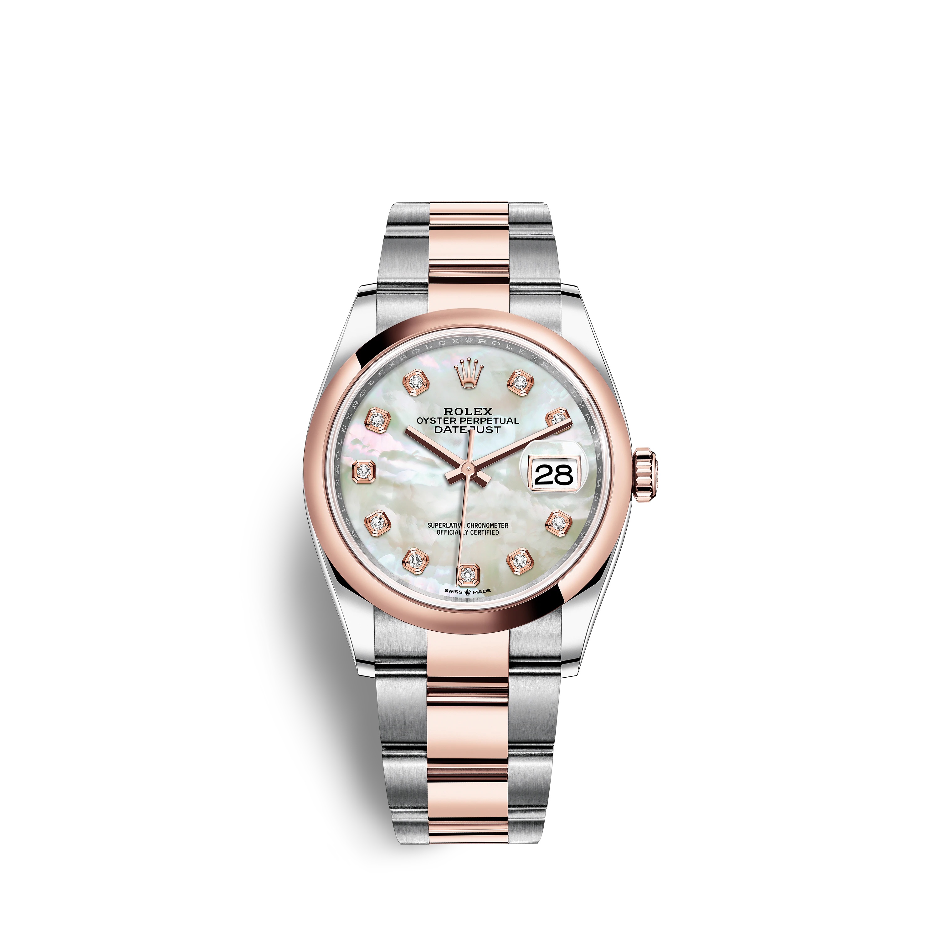Datejust 36 126201 Rose Gold & Stainless Steel Watch (White Mother-of-Pearl Set with Diamonds)