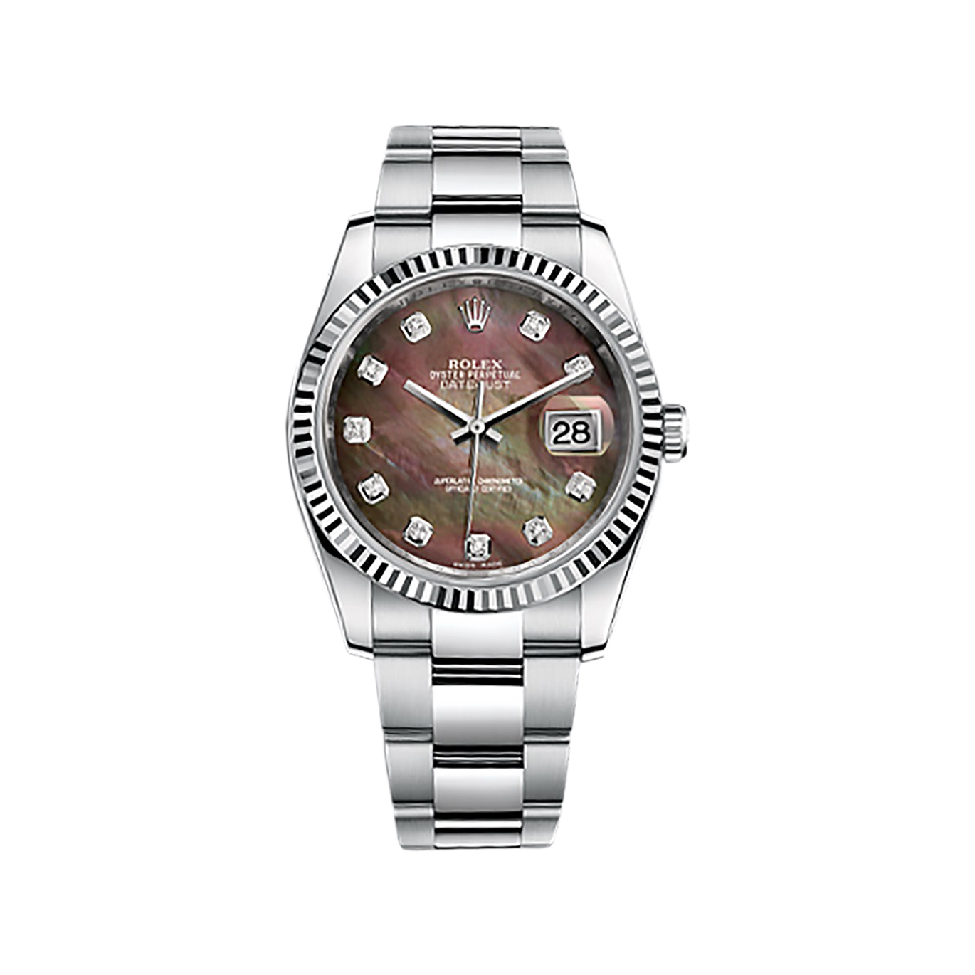 Datejust 36 116234 White Gold & Stainless Steel Watch (Black Mother-of-Pearl Set with Diamonds)