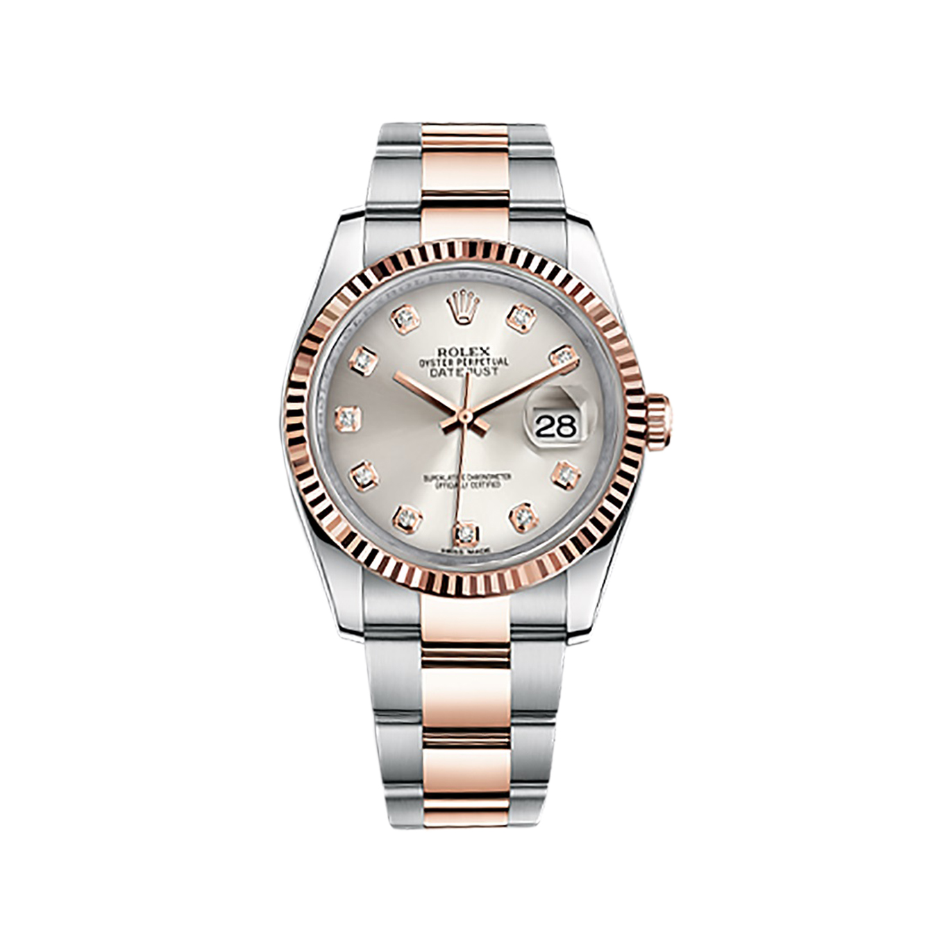 Datejust 36 116231 Rose Gold & Stainless Steel Watch (Silver Set with Diamonds) - Click Image to Close