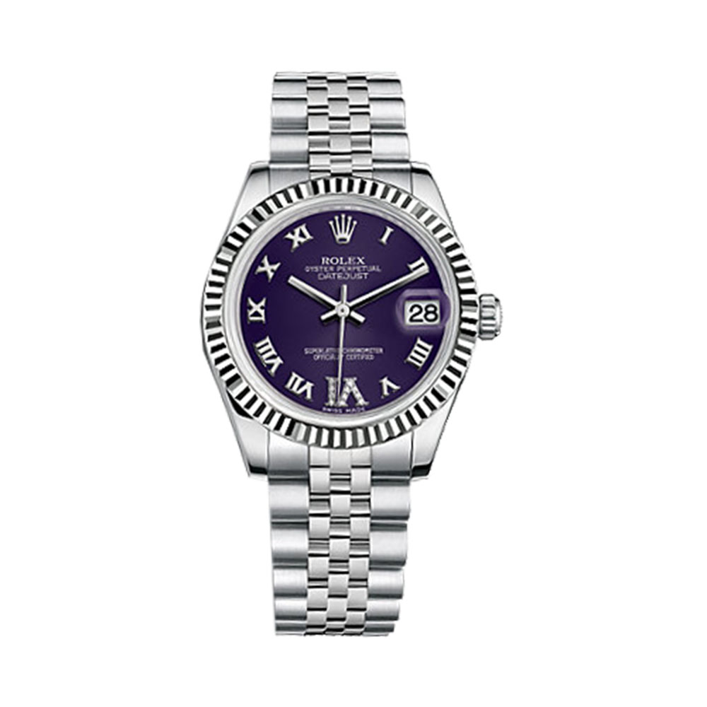 Datejust 31 178274 White Gold & Stainless Steel Watch (Purple Set with Diamonds) - Click Image to Close