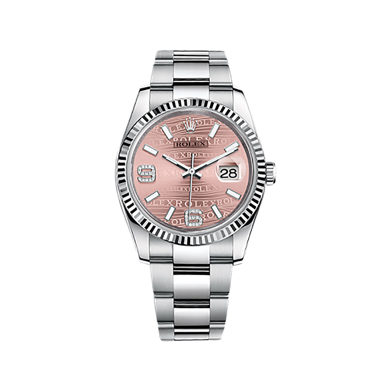 Datejust 36 116234 White Gold & Stainless Steel Watch (Pink Waves Set with Diamonds) - Click Image to Close