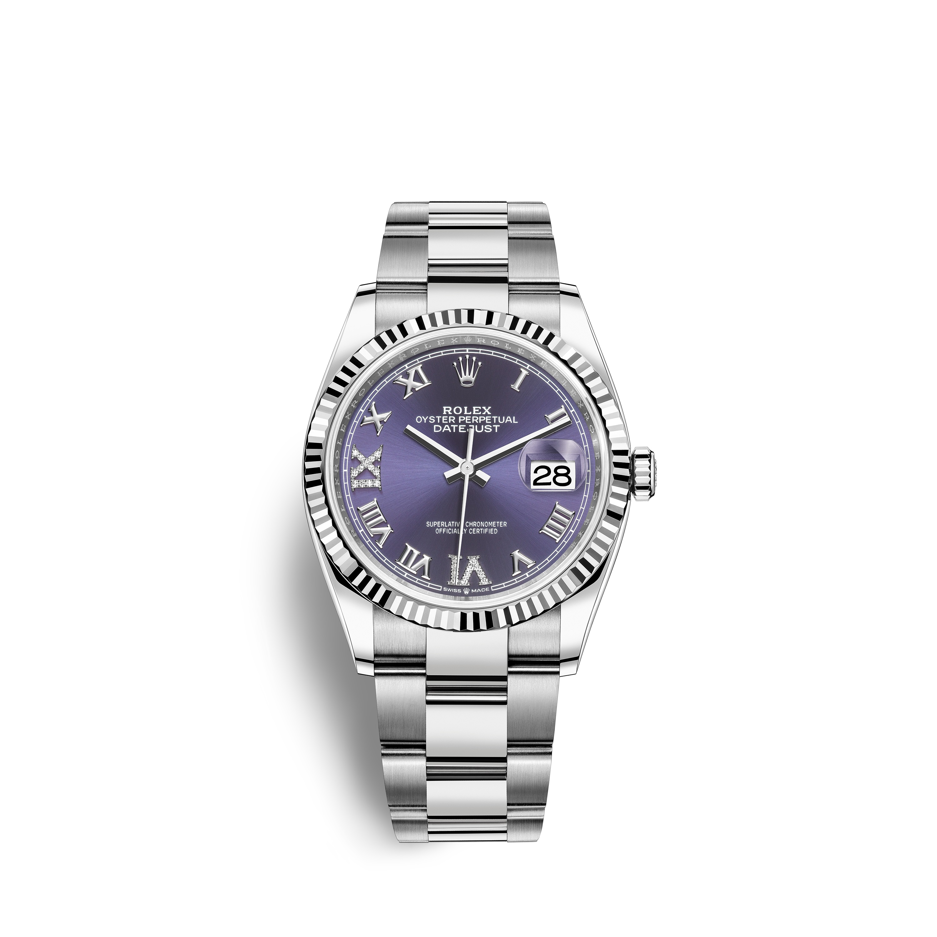 Datejust 36 126234 White Gold & Stainless Steel Watch (Aubergine Set with Diamonds)