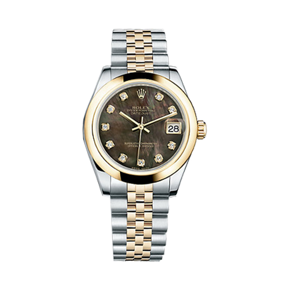 Datejust 31 178243 Gold & Stainless Steel Watch (Black Mother-of-Pearl Set with Diamonds)