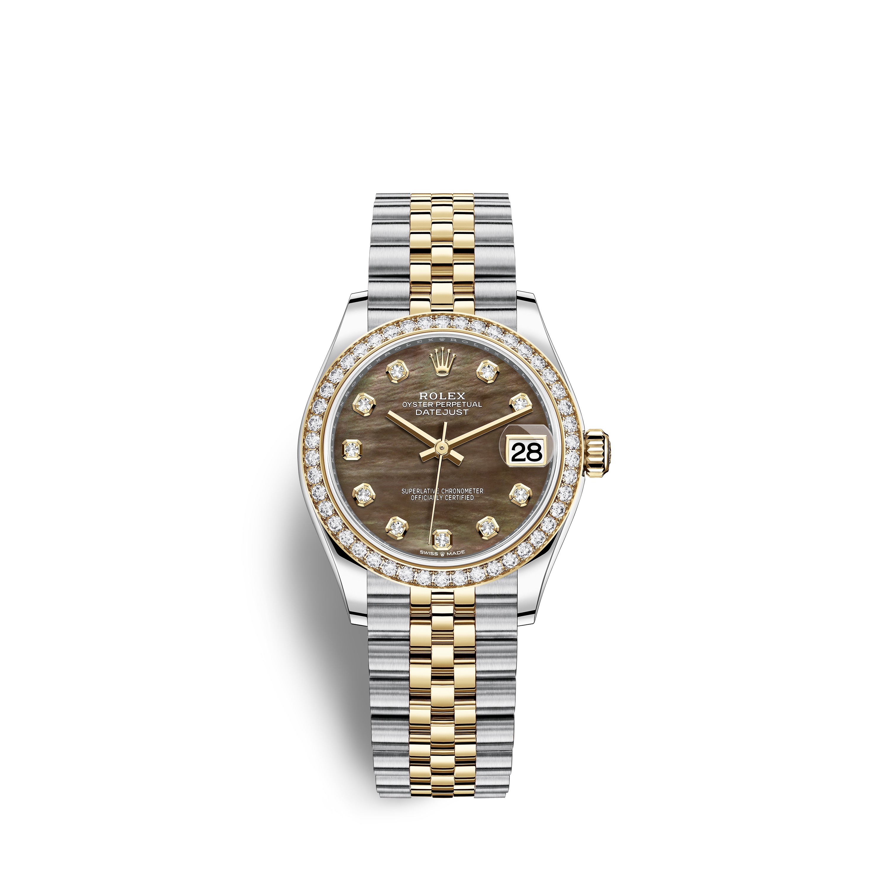 Datejust 31 278383RBR Gold & Stainless Steel Watch (Black Mother-of-Pearl Set with Diamonds)