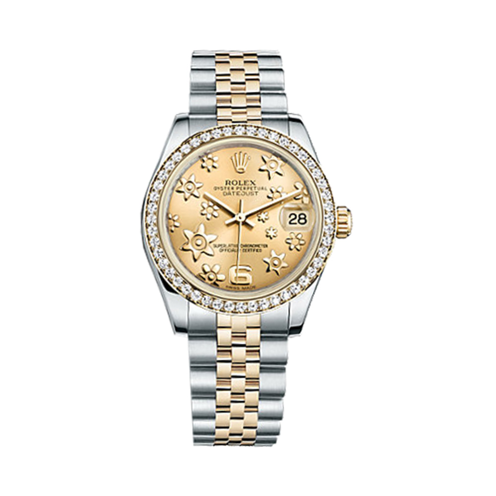 Datejust 31 178383 Gold & Stainless Steel Watch (Champagne Raised Floral Motif)