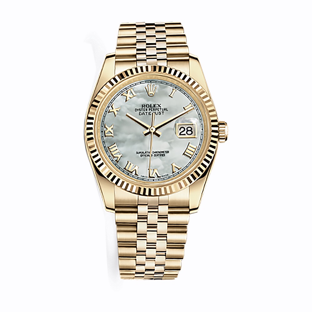Datejust 36 116238 Gold Watch (White Mother-of-Pearl) - Click Image to Close