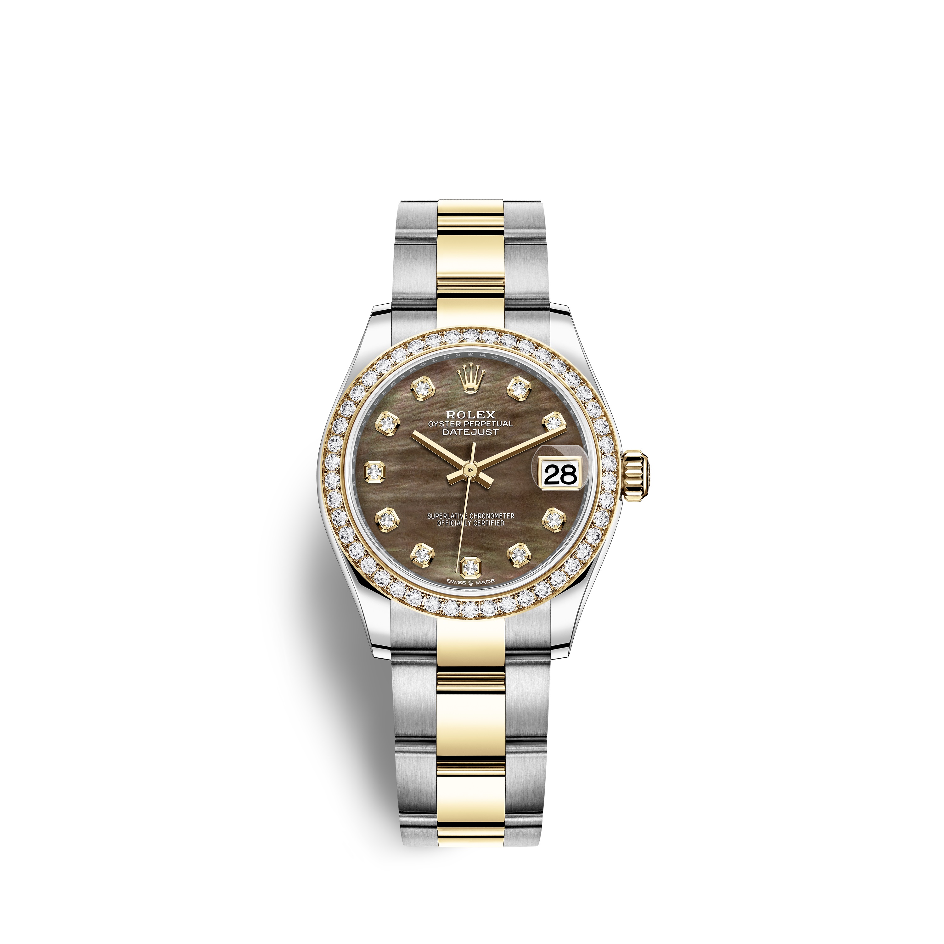 Datejust 31 278383RBR Gold & Stainless Steel Watch (Black Mother-of-Pearl Set with Diamonds)