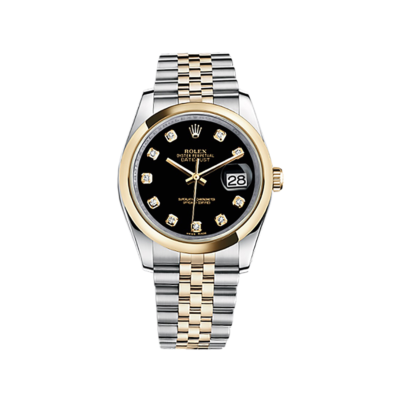 Datejust 36 116203 Gold & Stainless Steel Watch (Black Set with Diamonds)