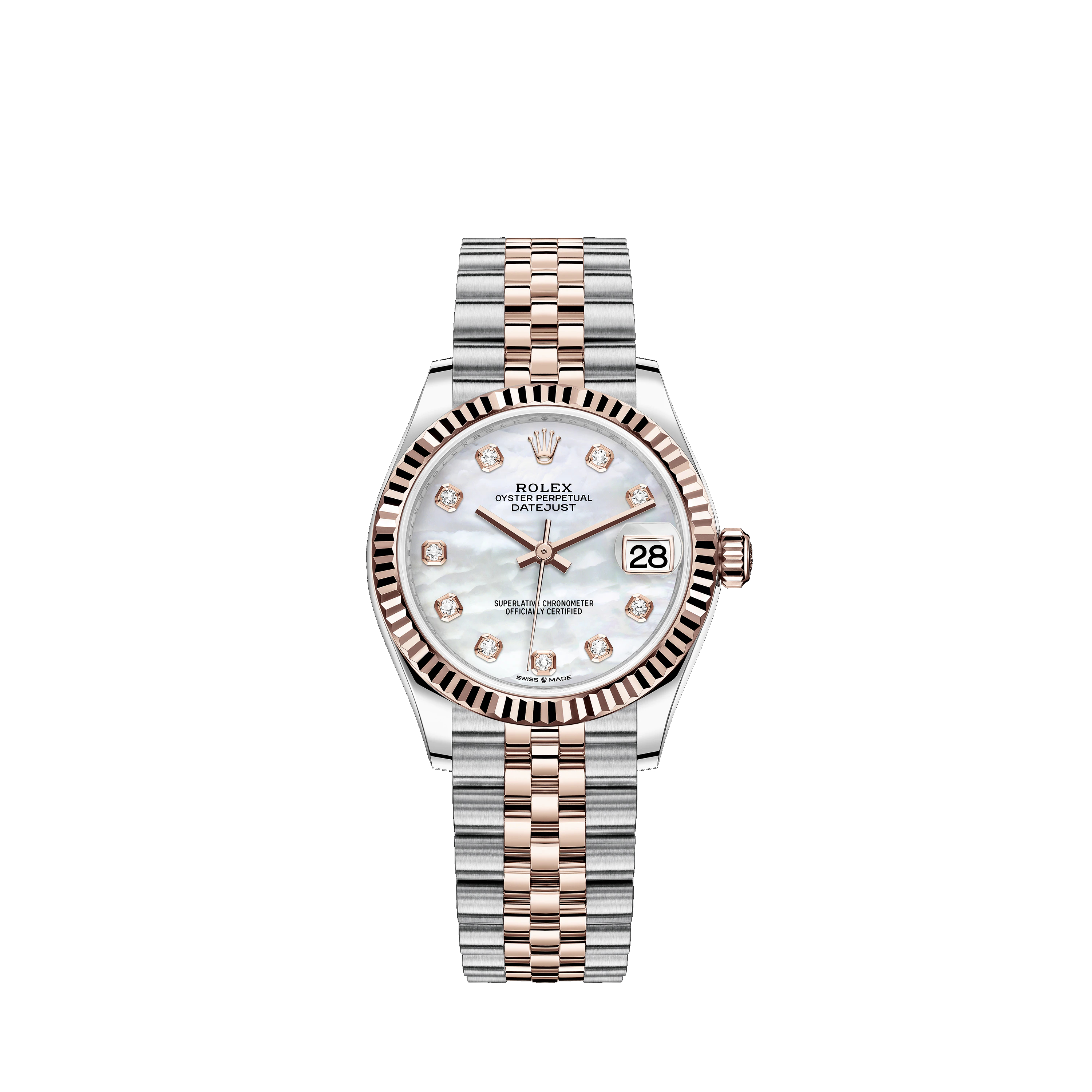 Datejust 31 278271 Rose Gold & Stainless Steel Watch (White Mother-of-Pearl Set With Diamonds)