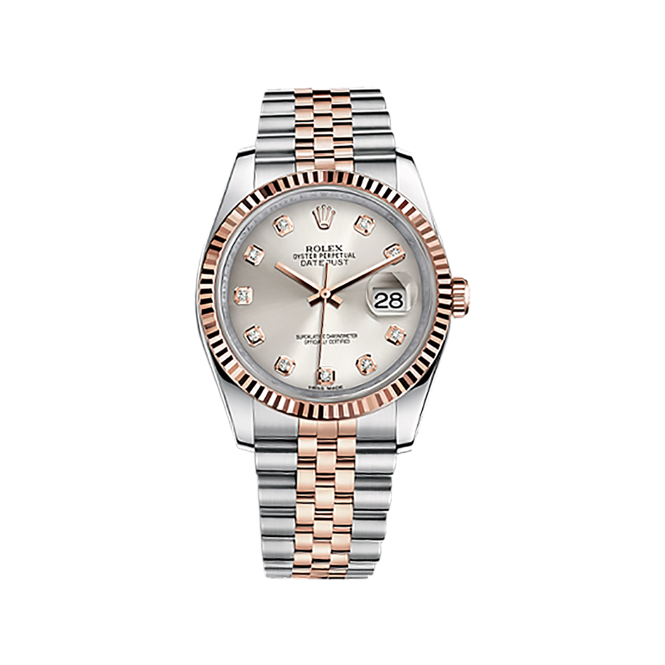 Datejust 36 116231 Rose Gold & Stainless Steel Watch (Silver Set with Diamonds)