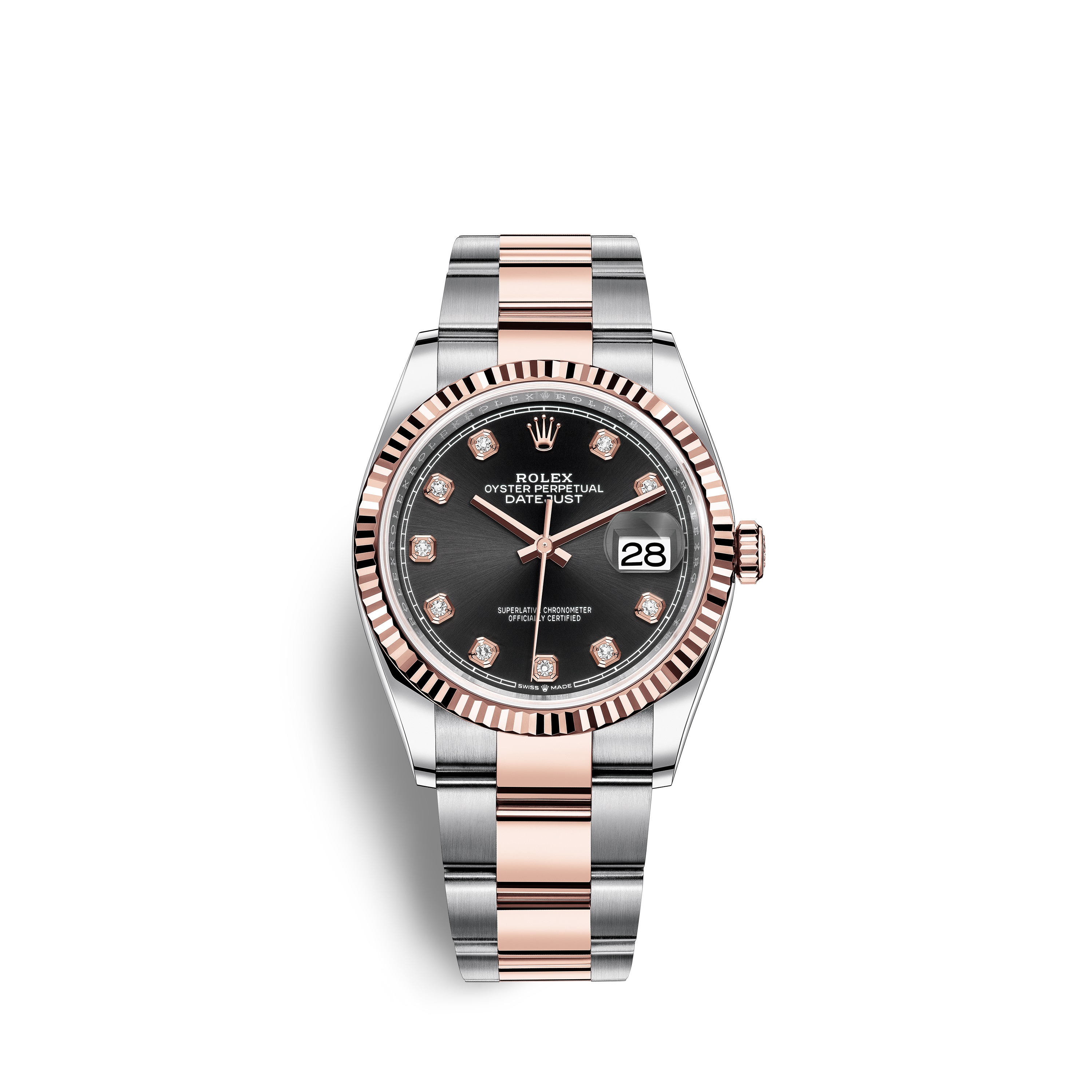 Datejust 36 126231 Rose Gold & Stainless Steel Watch (Black Set with Diamonds) - Click Image to Close