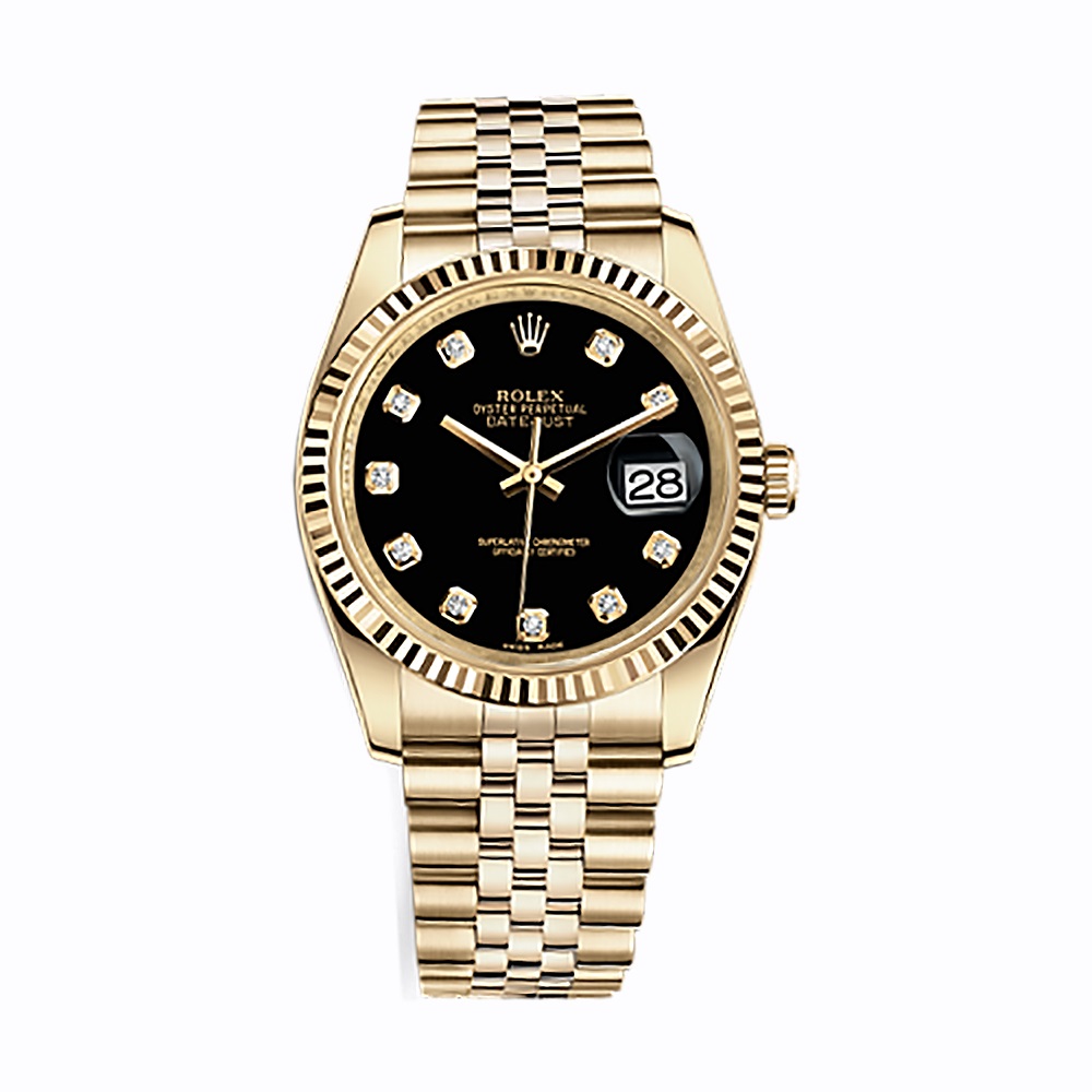 Datejust 36 116238 Gold Watch (Black Set with Diamonds)