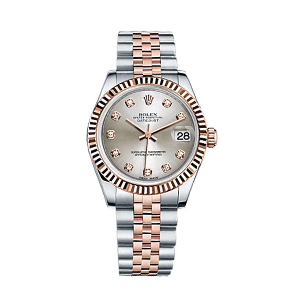 Datejust 31 178271 Rose Gold & Stainless Steel Watch (Silver Set with Diamonds) - Click Image to Close