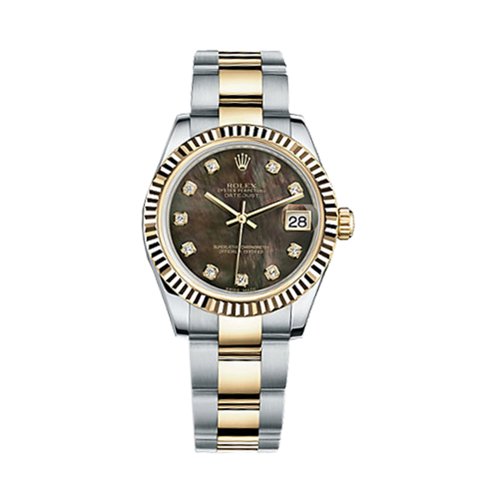 Datejust 31 178273 Gold & Stainless Steel Watch (Black Mother-of-Pearl Set with Diamonds)