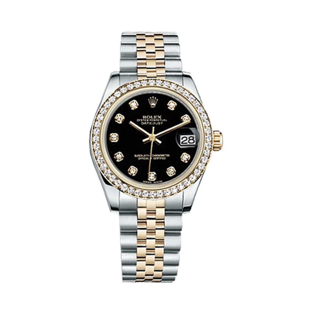 Datejust 31 178383 Gold & Stainless Steel Watch (Black Set with Diamonds)