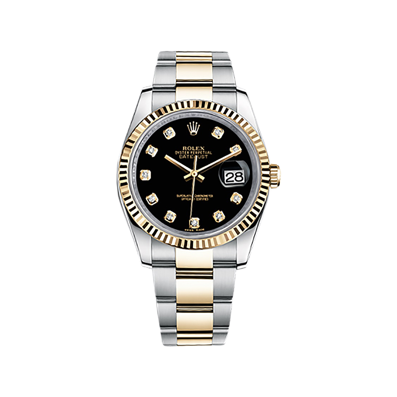 Datejust 36 116233 Gold & Stainless Steel Watch (Black Set with Diamonds)