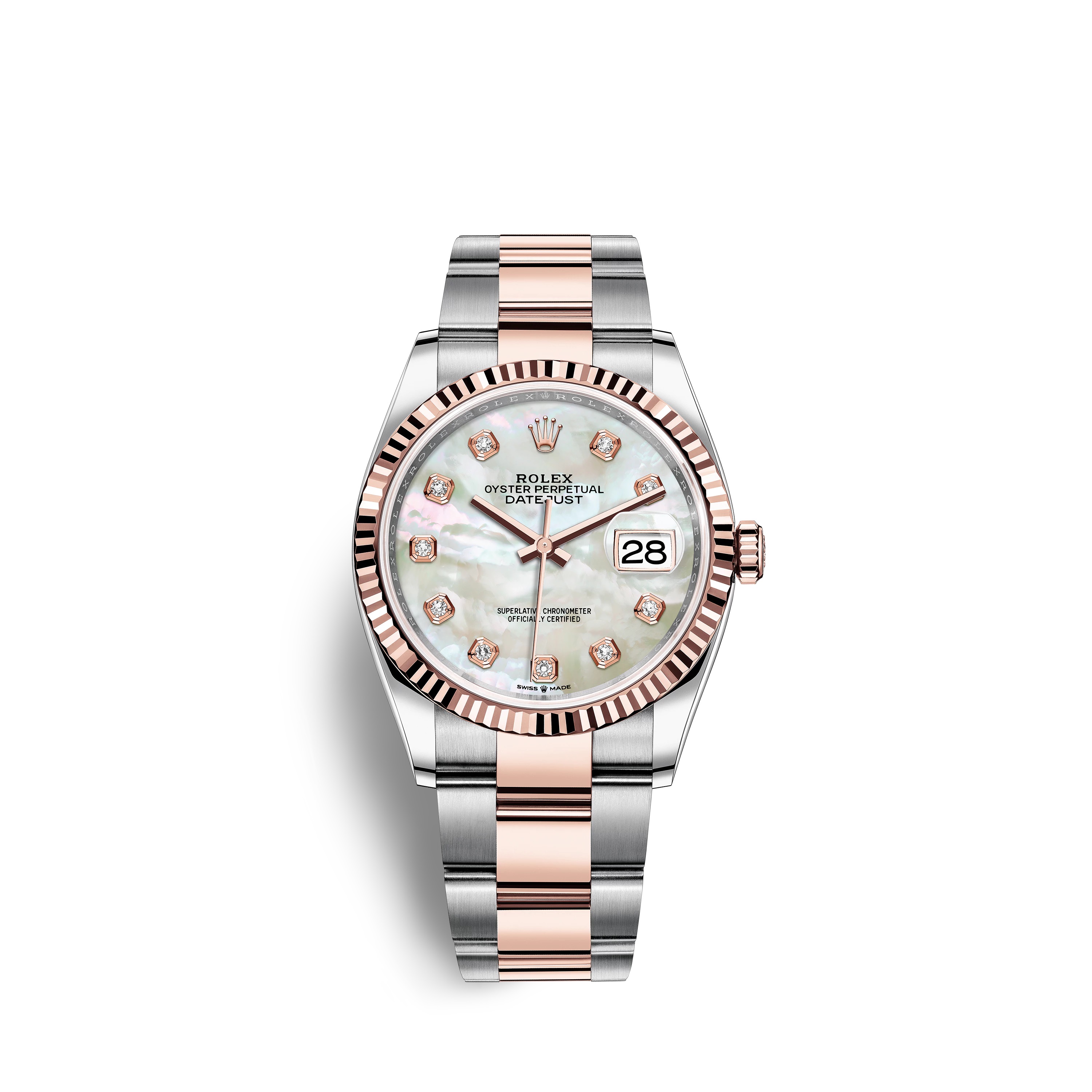 Datejust 36 126231 Rose Gold & Stainless Steel Watch (White Mother-of-Pearl Set with Diamonds)