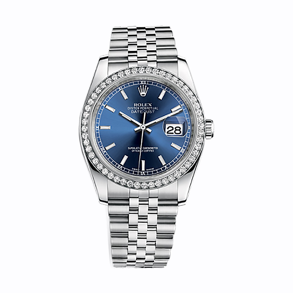 Datejust 36 116244 White Gold & Stainless Steel Watch (Blue) - Click Image to Close