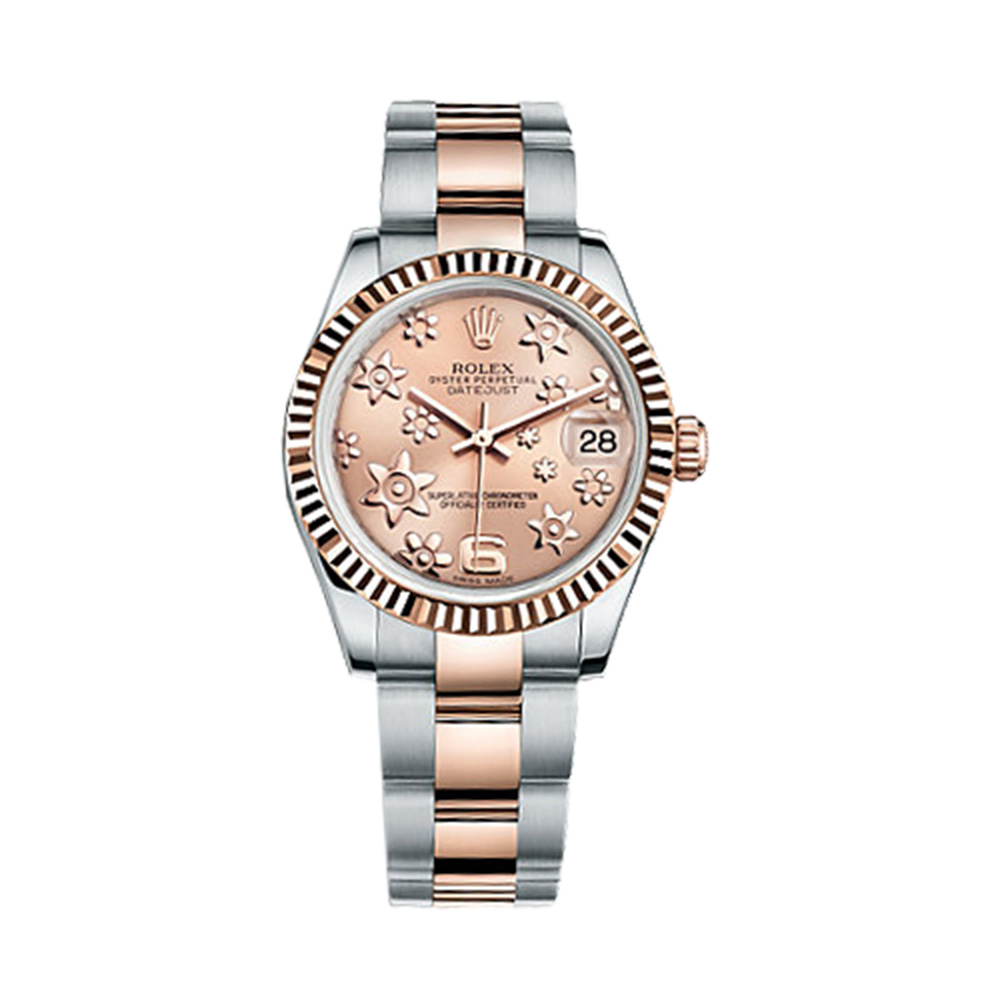 Datejust 31 178271 Rose Gold & Stainless Steel Watch (Pink Raised Floral Motif) - Click Image to Close