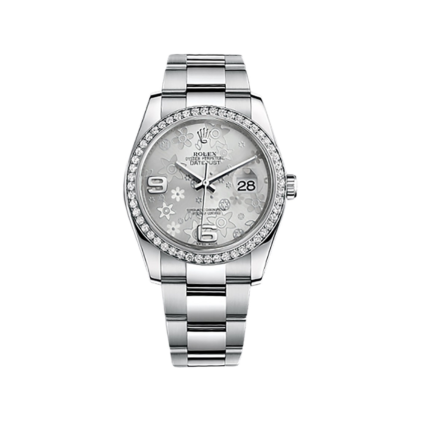 Datejust 36 116244 White Gold & Stainless Steel Watch (Silver Floral Motif)