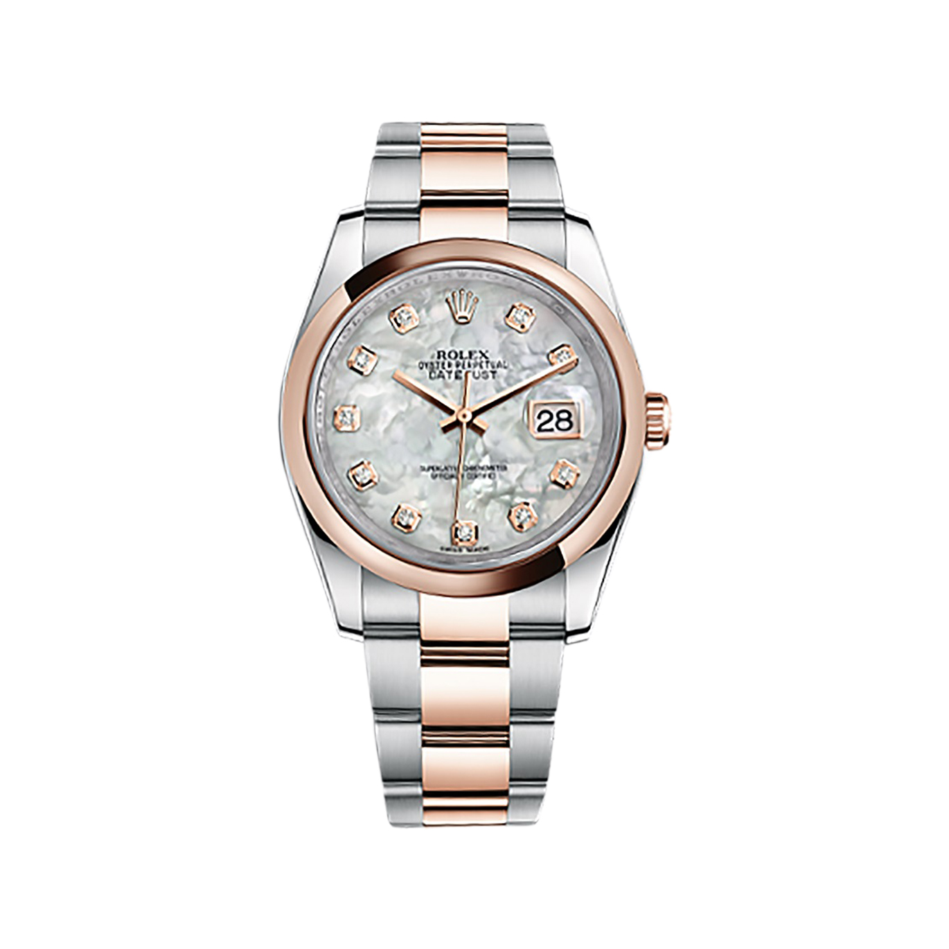 Datejust 36 116201 Rose Gold & Stainless Steel Watch (White Mother-of-Pearl Set with Diamonds)