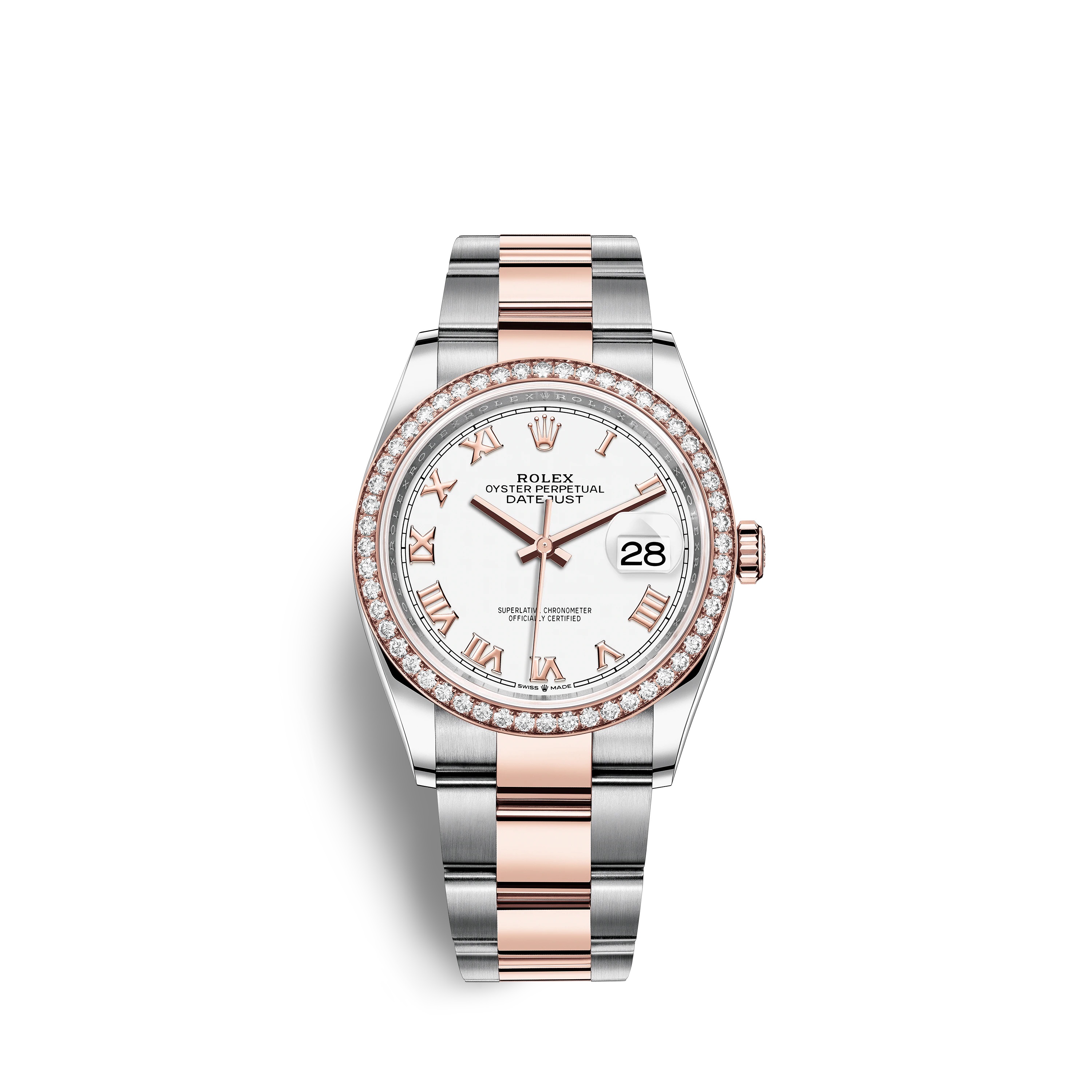 Datejust 36 126281RBR Rose Gold & Stainless Steel Watch (White) - Click Image to Close