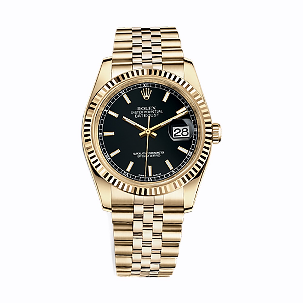 Datejust 36 116238 Gold Watch (Black) - Click Image to Close