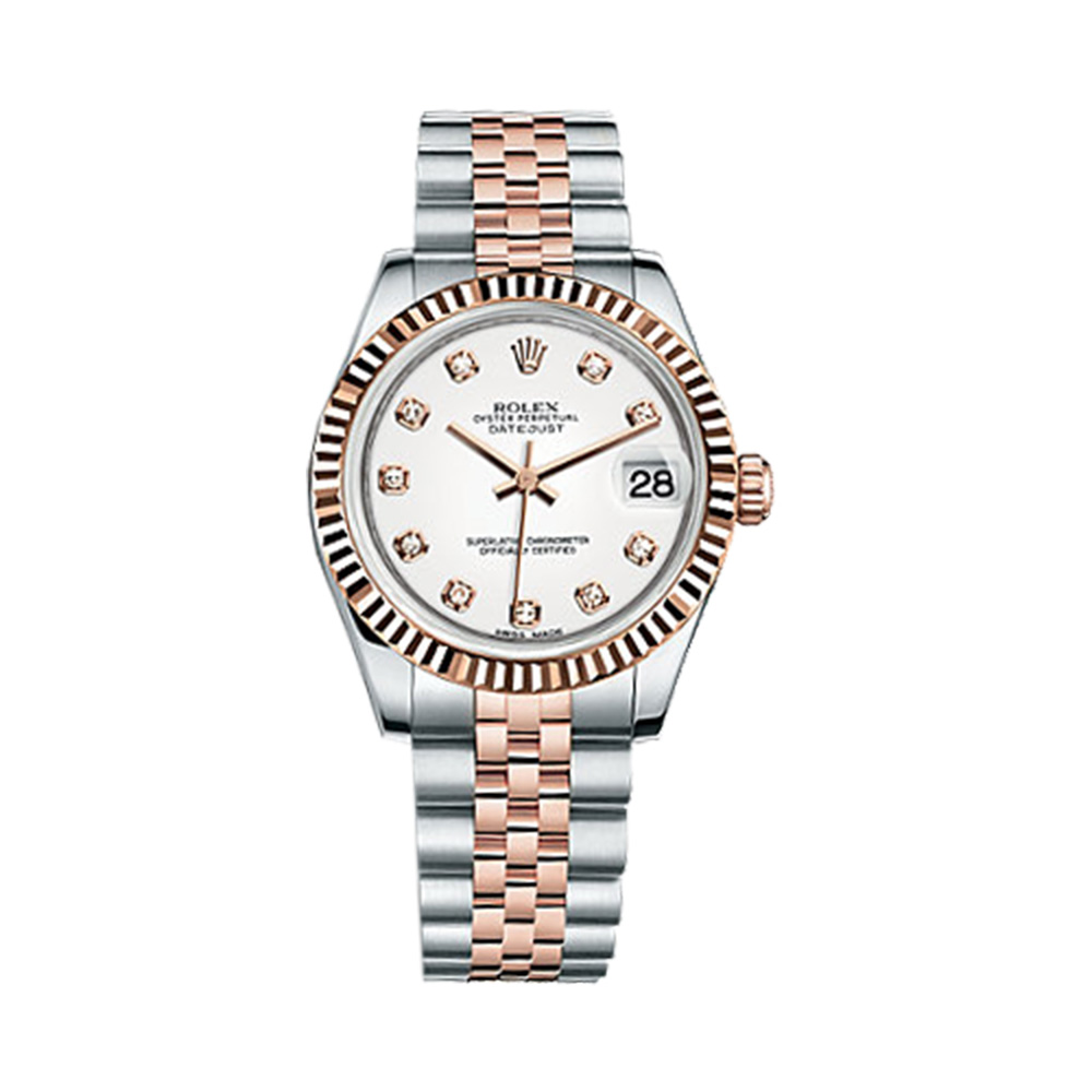 Datejust 31 178271 Rose Gold & Stainless Steel Watch (White Set with Diamonds) - Click Image to Close