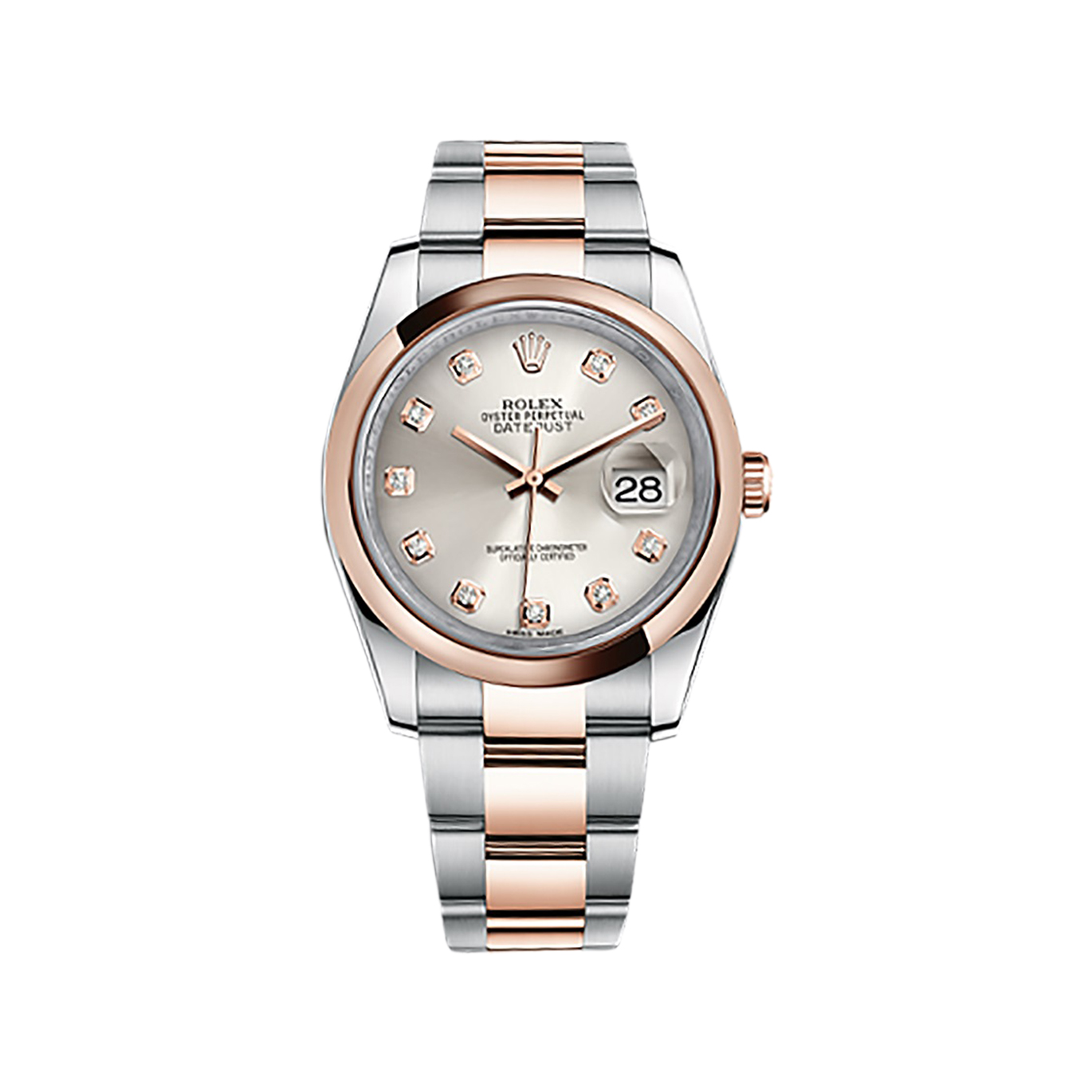 Datejust 36 116201 Rose Gold & Stainless Steel Watch (Silver Set with Diamonds)