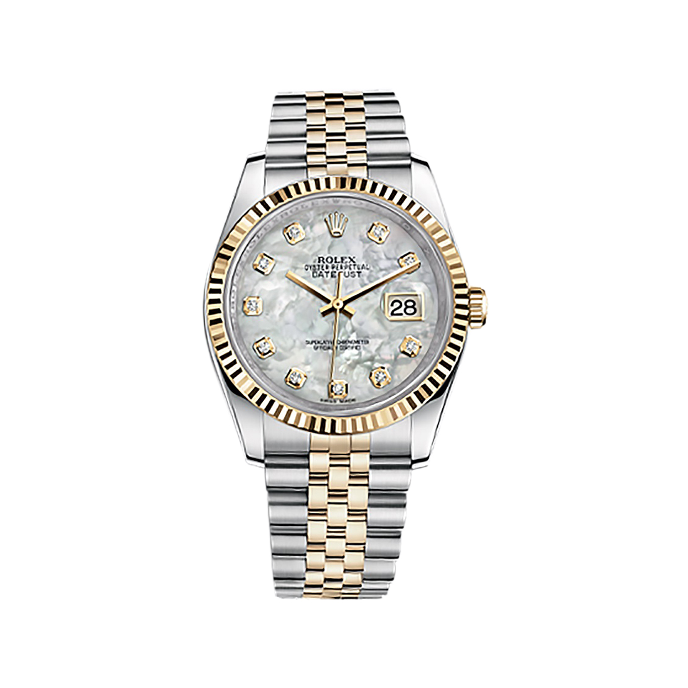 Datejust 36 116233 Gold & Stainless Steel Watch (White Mother-of-Pearl Set with Diamonds) - Click Image to Close