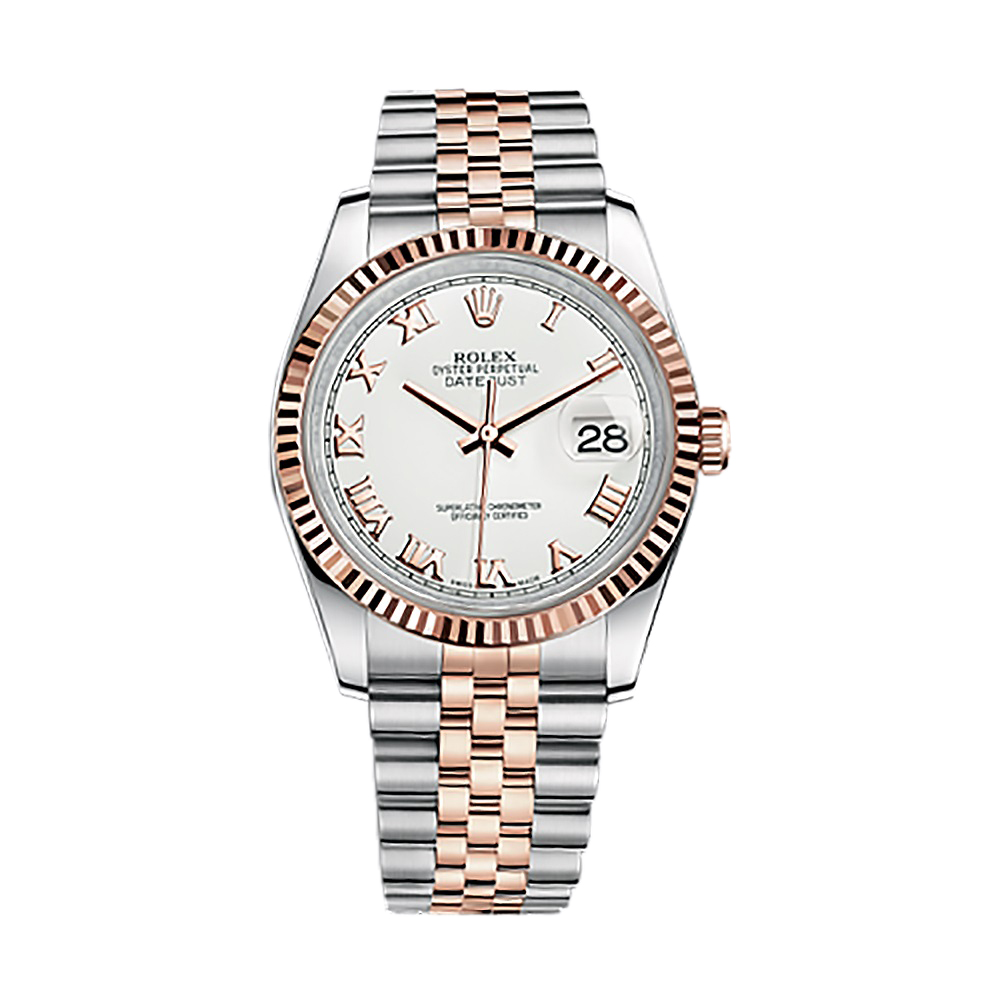 Datejust 36 116231 Rose Gold & Stainless Steel Watch (White) - Click Image to Close