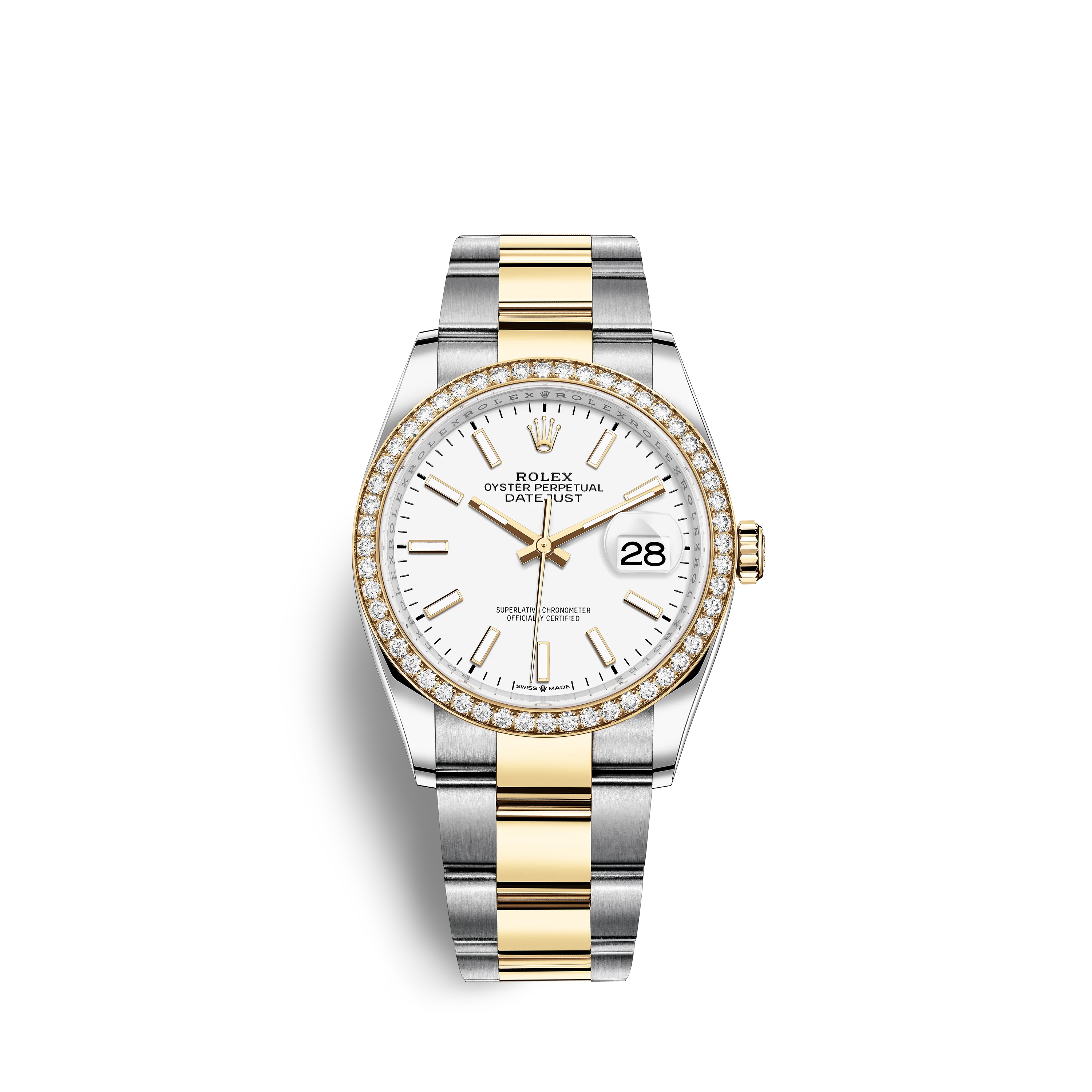 Datejust 36 126283RBR Gold & Stainless Steel Watch (White) - Click Image to Close