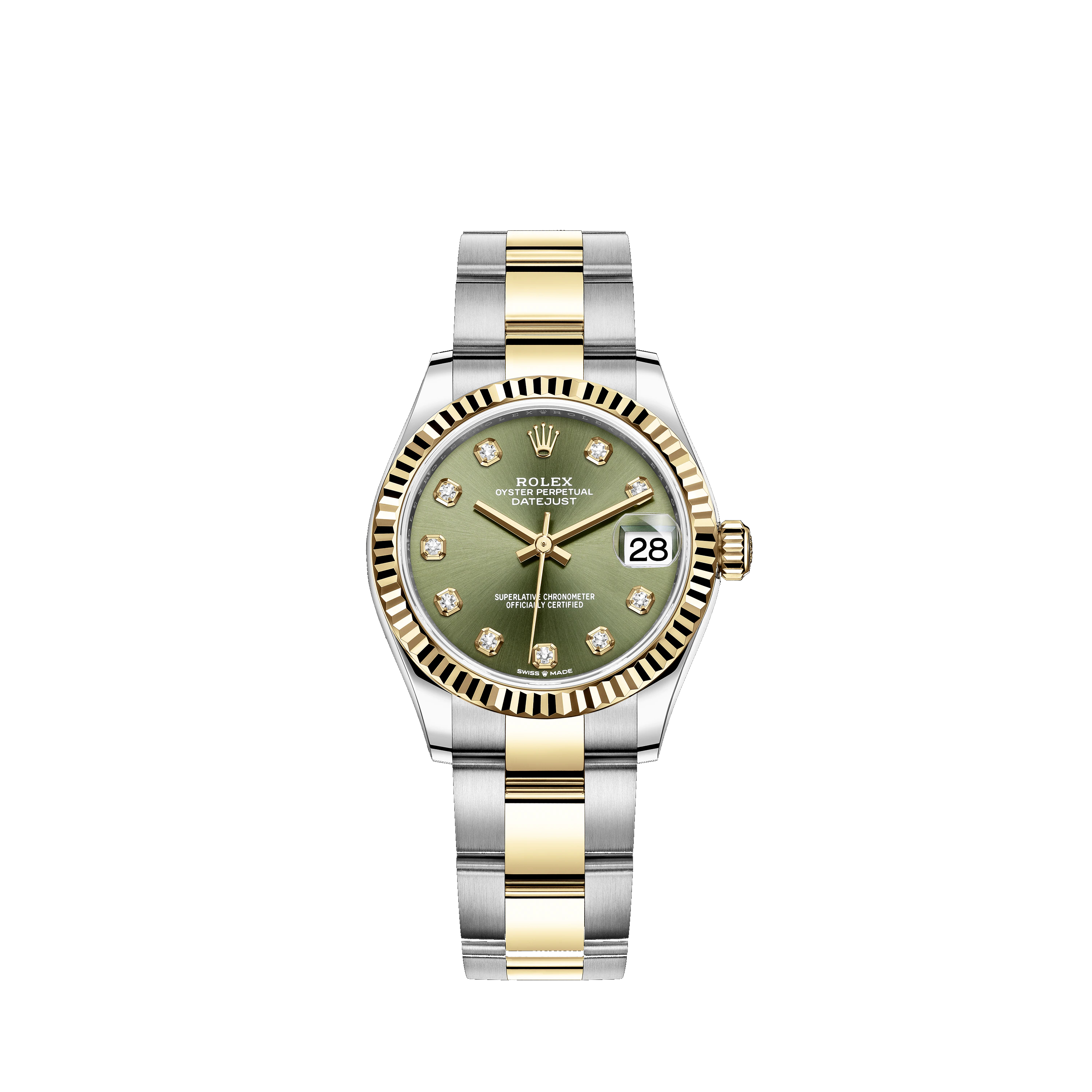 Datejust 31 278273 Gold & Stainless Steel Watch (Olive Green Set with Diamonds) - Click Image to Close