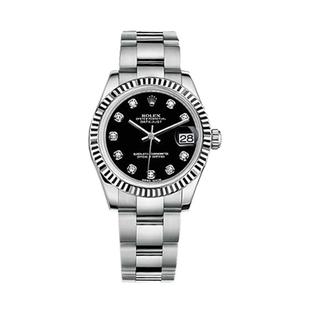 Datejust 31 178274 White Gold & Stainless Steel Watch (Black Set with Diamonds)