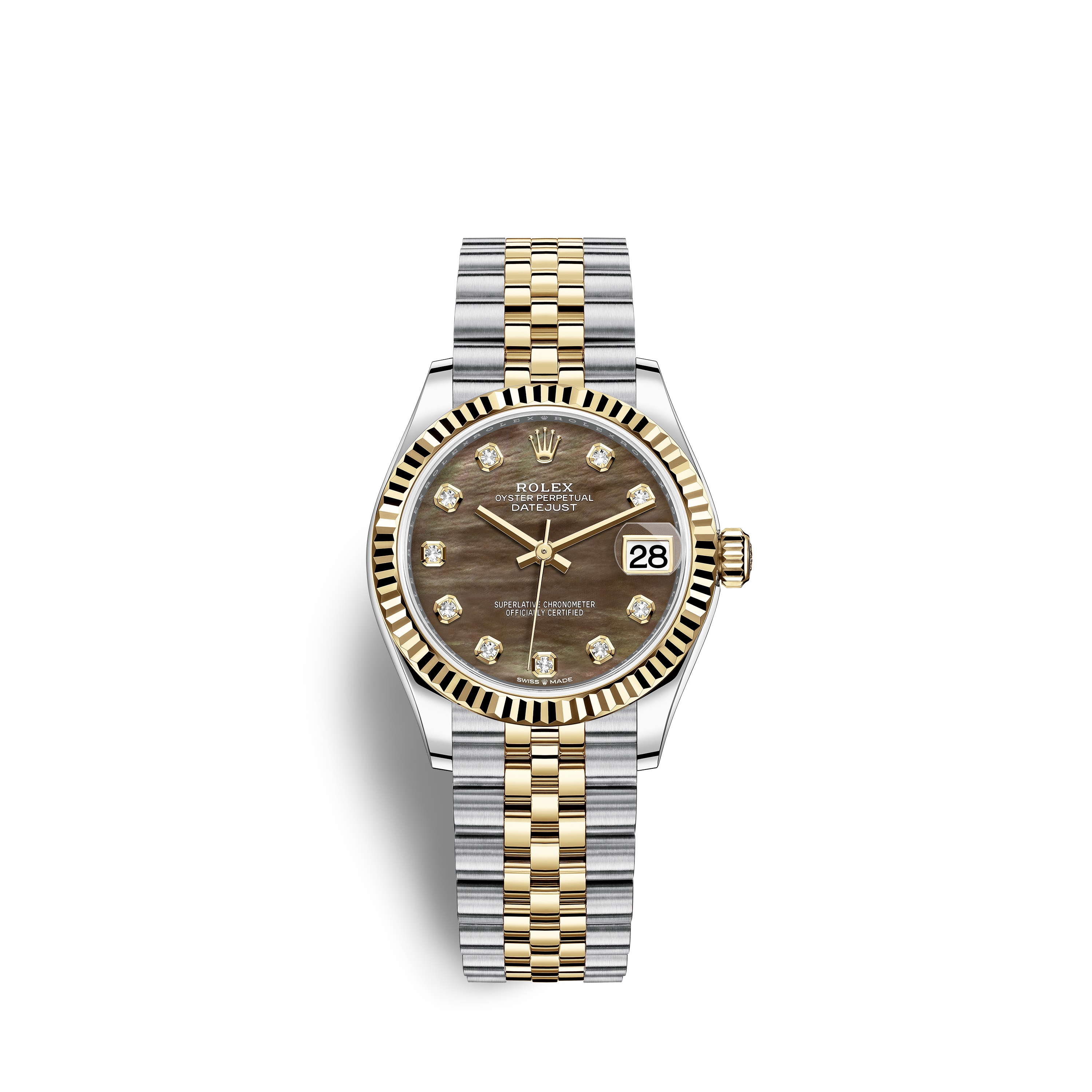 Datejust 31 278273 Gold & Stainless Steel Watch (Black Mother-of-Pearl Set with Diamonds)