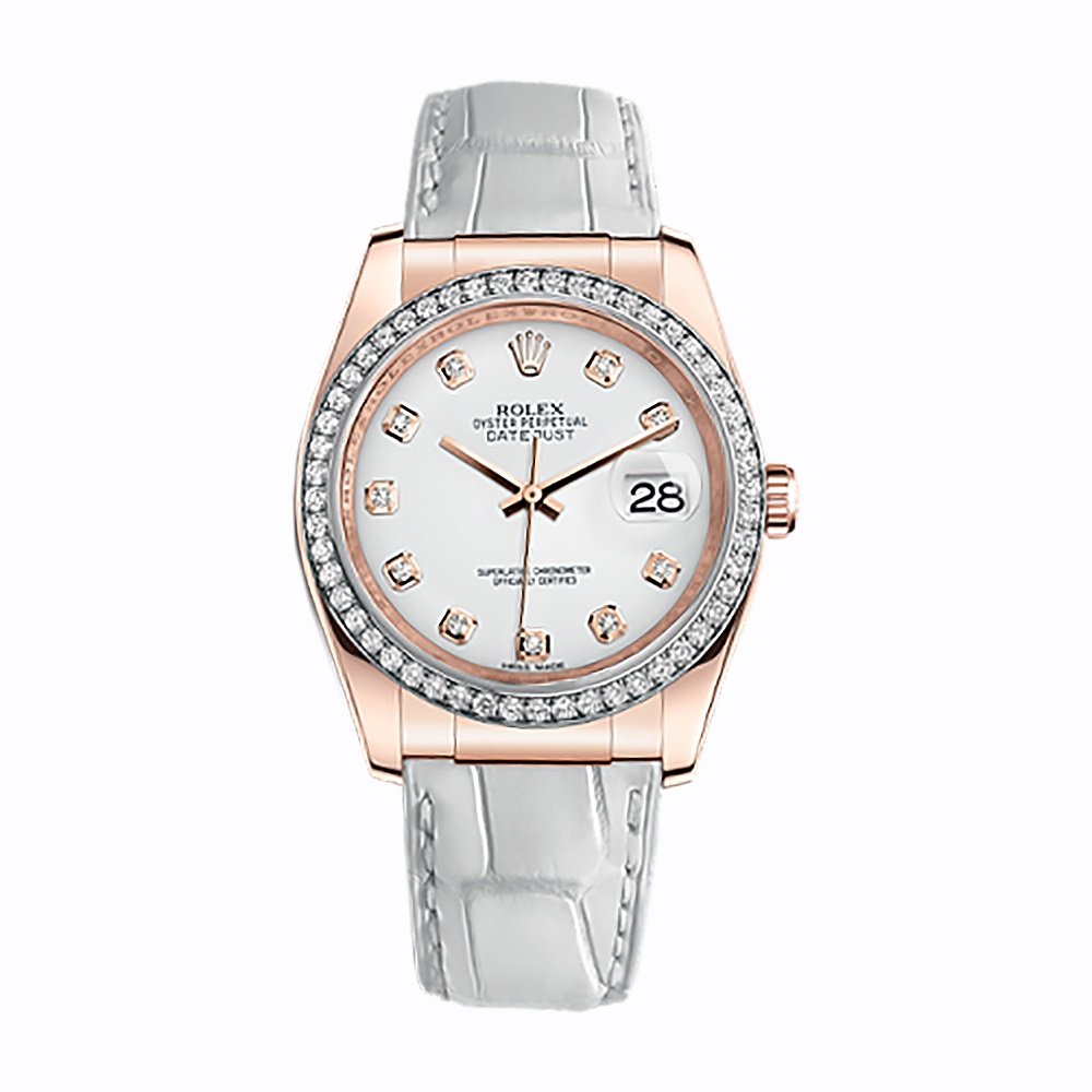 Datejust 36 116185 Rose Gold Watch (White Set with Diamonds) - Click Image to Close