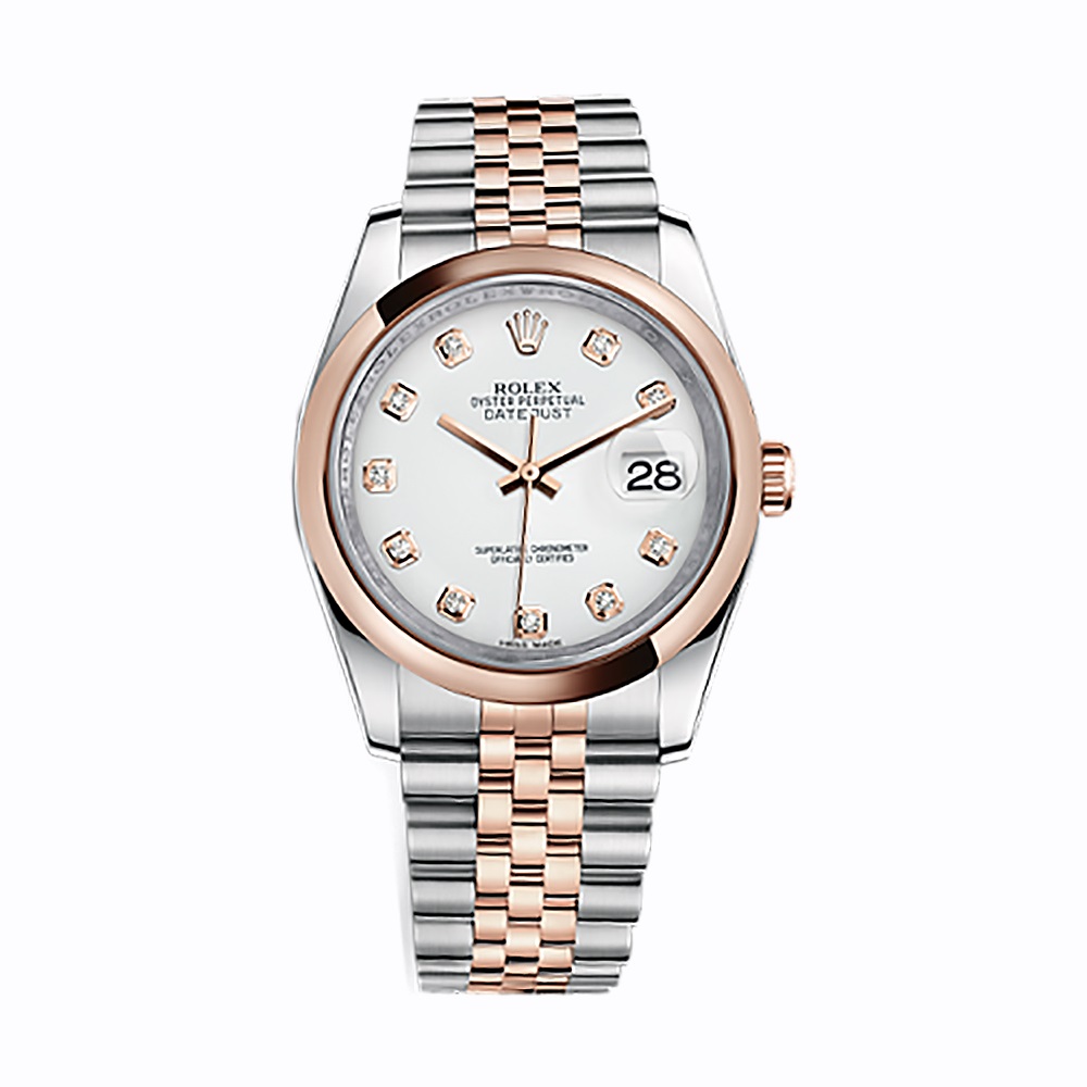 Datejust 36 116201 Rose Gold & Stainless Steel Watch (White Set with Diamonds) - Click Image to Close