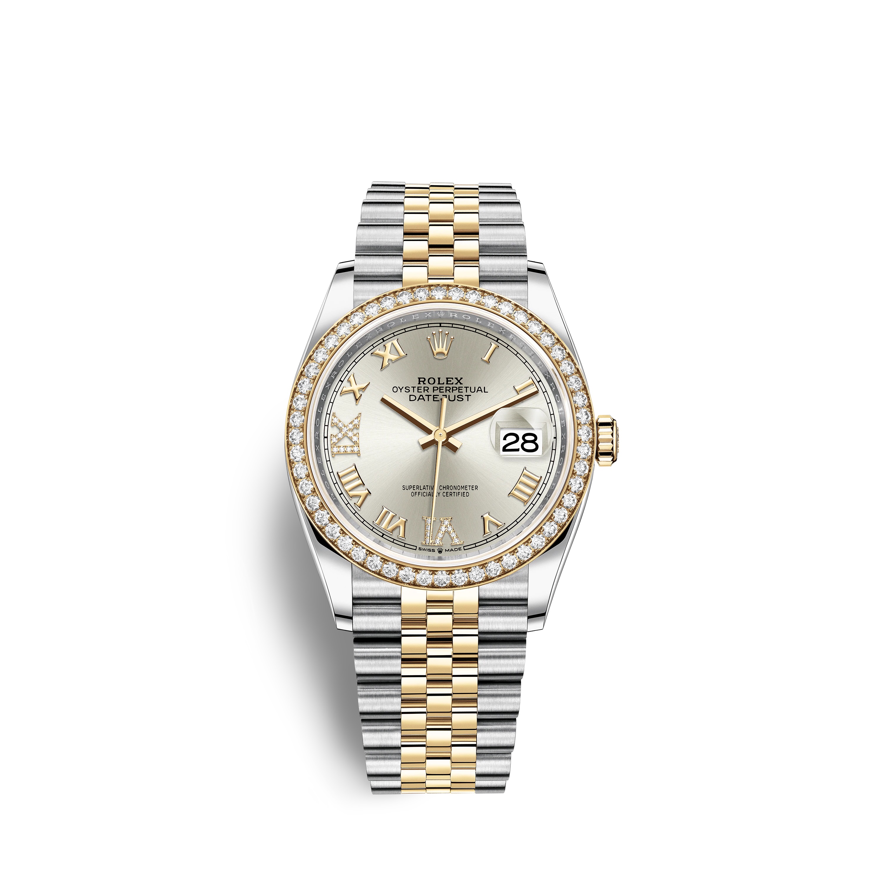 Datejust 36 126283RBR Gold & Stainless Steel Watch (Silver Set with Diamonds) - Click Image to Close