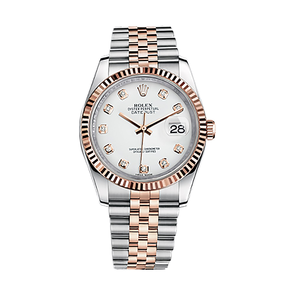 Datejust 36 116231 Rose Gold & Stainless Steel Watch (White Set with Diamonds)
